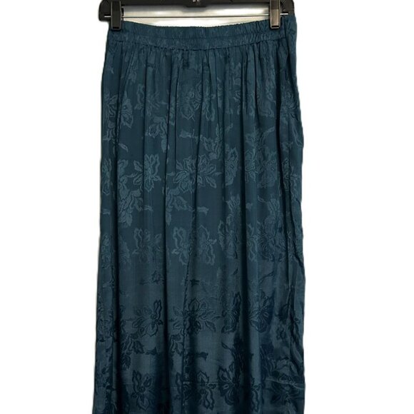 NWT Band of the Free Celene Side Drape Teal Floral Embossed Satin Midi Skirt Med - Picture 4 of 11